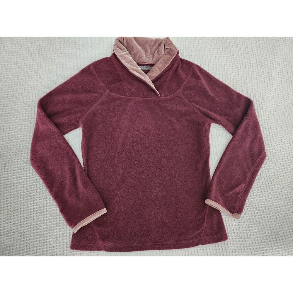 PRANA Womens Fleece Shawl Collar Sweater Medium Pullover Maroon Outdoors Cozy M